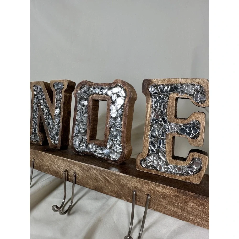 Handmade Wood NOEL Wall Hook Rack Mosaic Mirror‎ Letters Christmas Decor India
